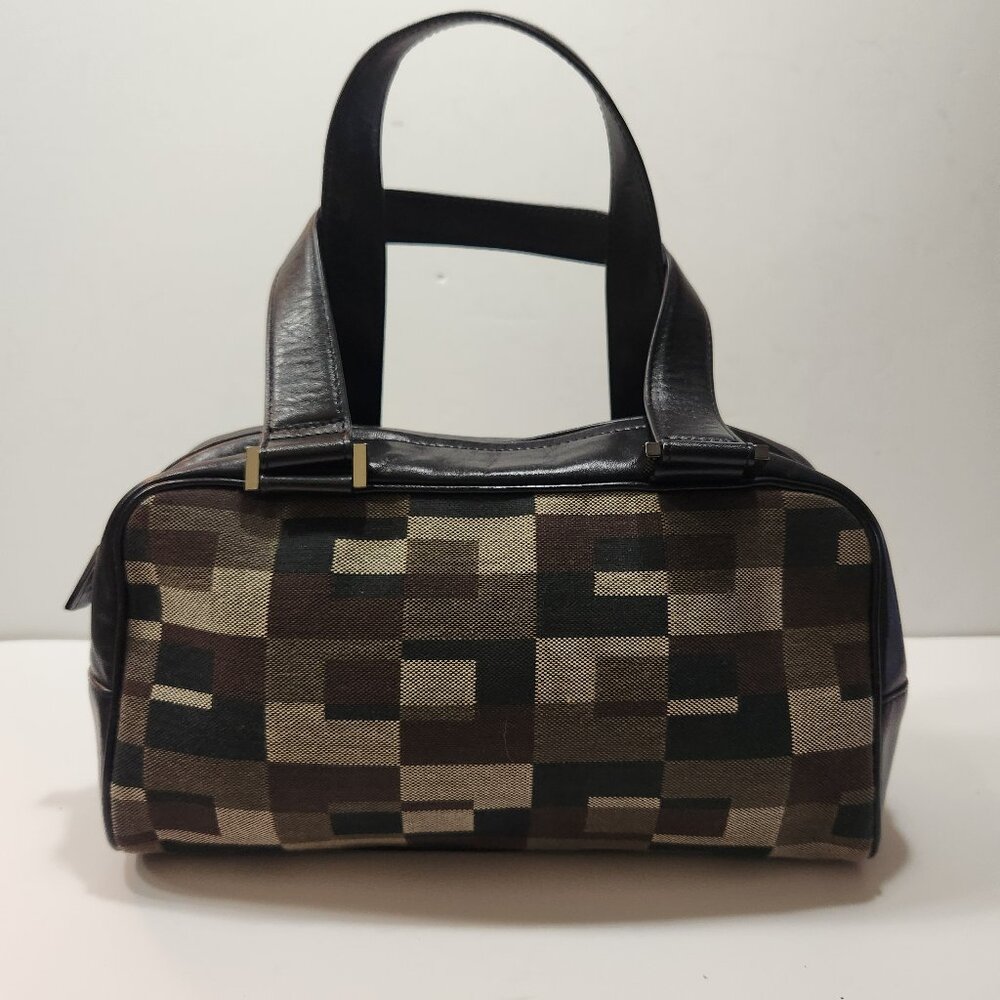 Vintage Adrienne Vittadini Leather and Fabric Handbag